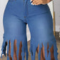 Plus Size Denim Tassel Hem Pocket Shorts