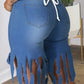 Plus Size Denim Tassel Hem Pocket Shorts