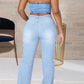 Plus Size Denim Side Slit Bandage High Waist Jeans
