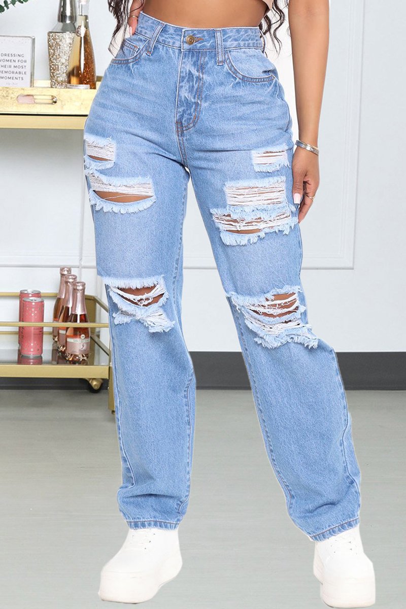 Plus Size Denim Hole Distressed Jeans