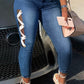 Plus Size Denim Side Bandage Mid Waist Jeans