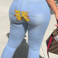 Plus Size Fire Print Denim High Waist Skinny Jeans