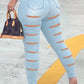 Plus Size Denim Back Hole High Waist Jeans