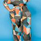 Plus Size Digital Print Lace-up Jumpsuit