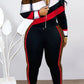 Plus Size Color Block Zipper Two Piece Sets