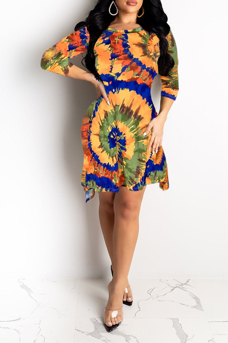 Plus Size Digital Print Pocket Mini Dress