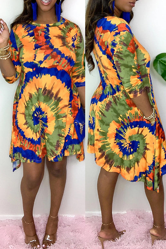 Plus Size Digital Print Pocket Mini Dress
