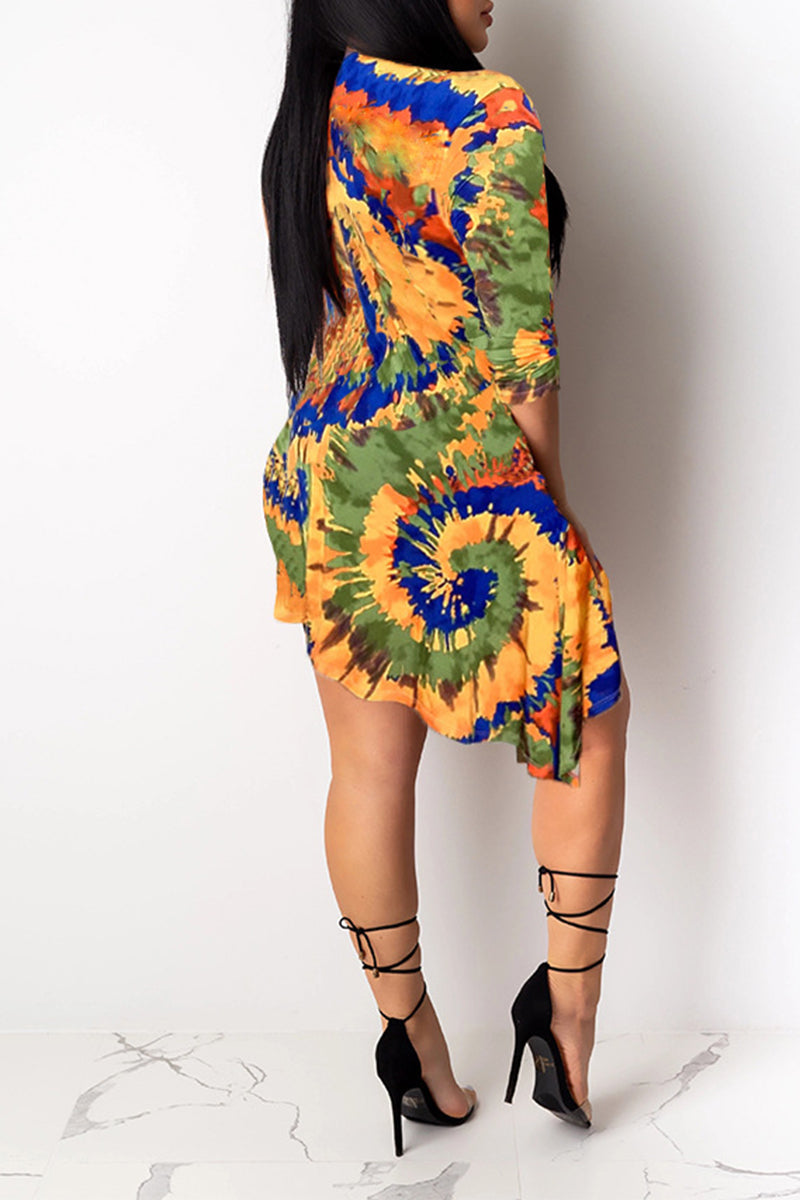 Plus Size Digital Print Pocket Mini Dress