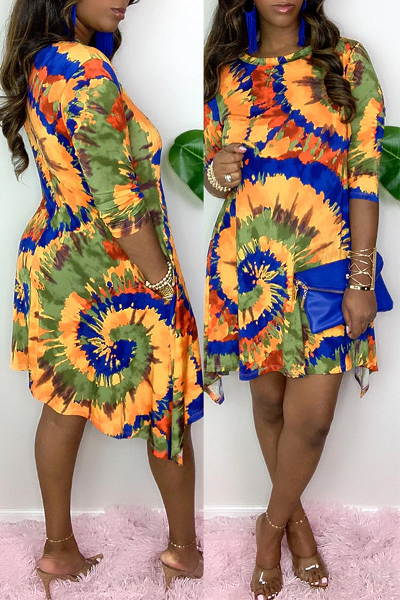 Plus Size Digital Print Pocket Mini Dress