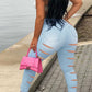 Plus Size Denim Back Hole High Waist Jeans