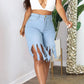 Plus Size Denim Tassel Hem Pocket Shorts