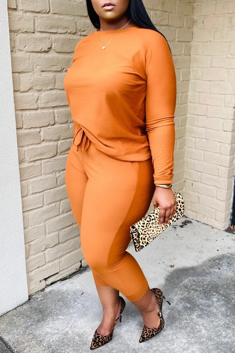 Plus Size Drawstring Waist Knitted Two Piece Sets