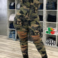 Plus Size Camouflage Print Distressed Jumpsuit