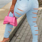 Plus Size Denim Back Hole High Waist Jeans