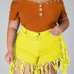 Plus Size Denim Tassel Hem Pocket Shorts
