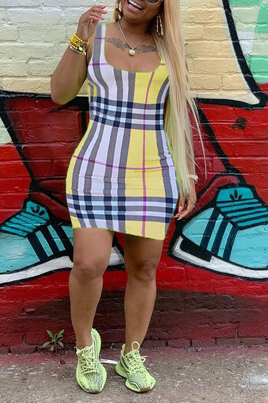 Plaid Printed Scoop Neck Mini Dress