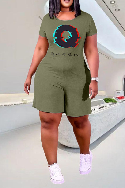 Plus Size Digital Print Round Neck Romper
