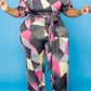 Plus Size Digital Print Lace-up Jumpsuit