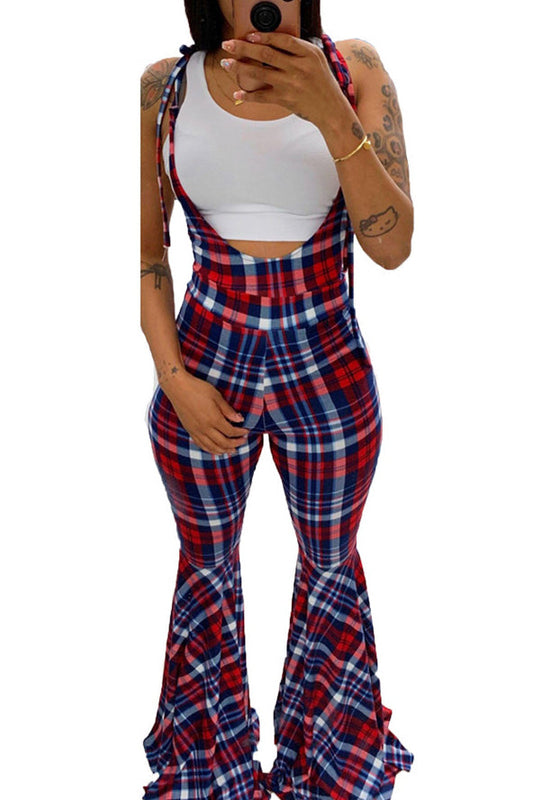 Plaid Printed Tie Up Flared Jumpsuit