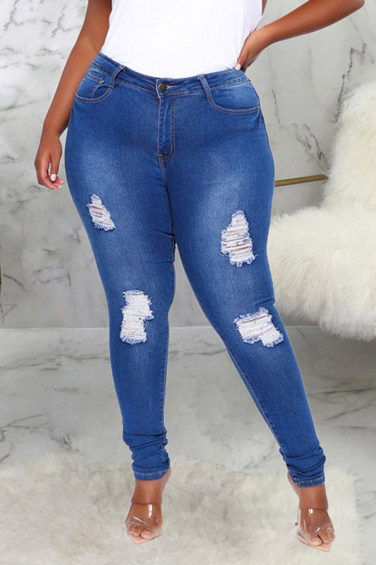 Plus Size Denim Hole Distressed Jeans