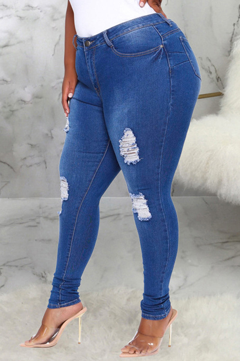 Plus Size Denim Hole Distressed Jeans