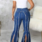 Plus Size Denim Tassel Hem Flared Jeans