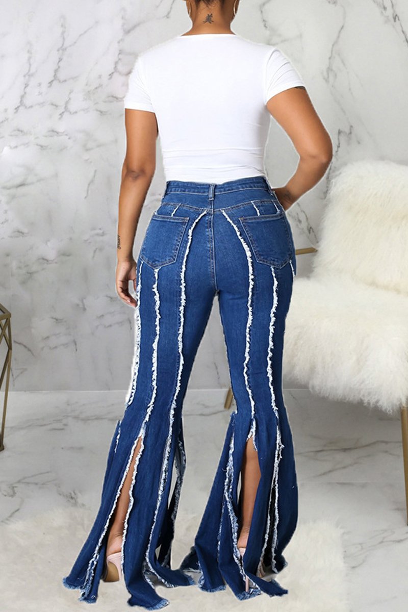 Plus Size Denim Tassel Hem Flared Jeans
