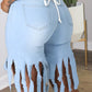 Plus Size Denim Tassel Hem Pocket Shorts