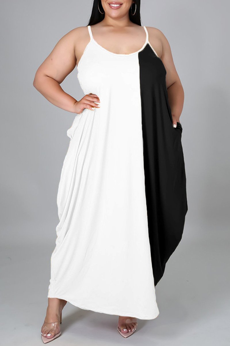Plus Size Color Patchwork Halter Neck Maxi Dress