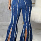 Plus Size Denim Tassel Hem Flared Jeans