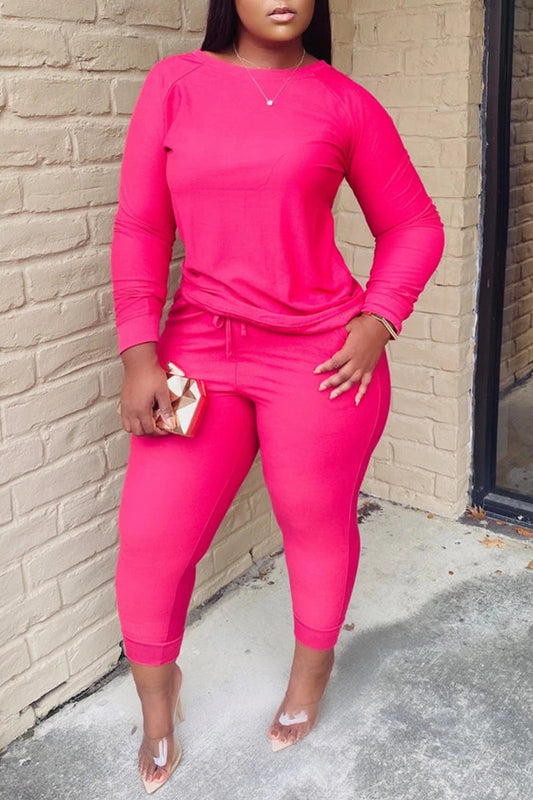 Plus Size Drawstring Waist Knitted Two Piece Sets