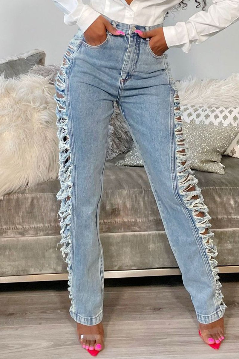 Plus Size Denim Hole Distressed High Waist Jeans