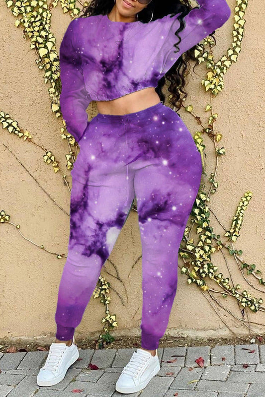 Plus Size Drawstring Waist Tie Dye Top & Pants