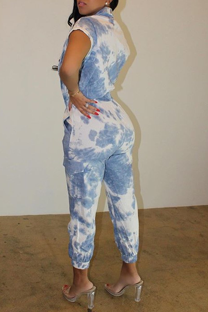 Plus Size Digital Print Short Sleeve Jumpsuit