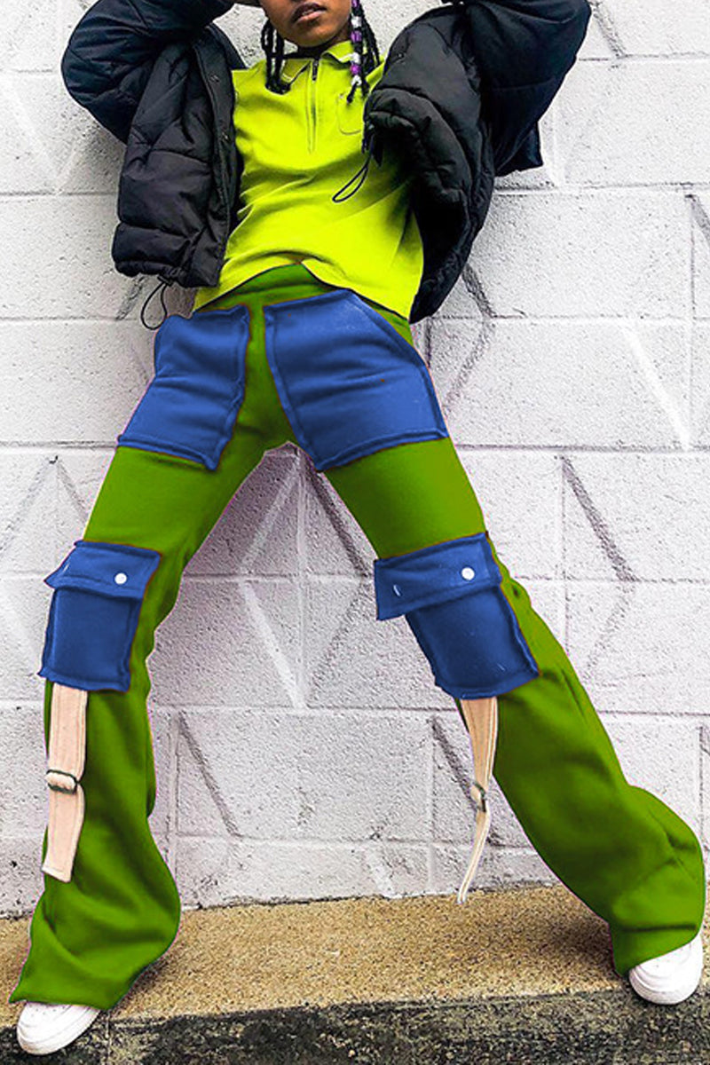 Plus Size Color Block Pocket Patchwork Pants