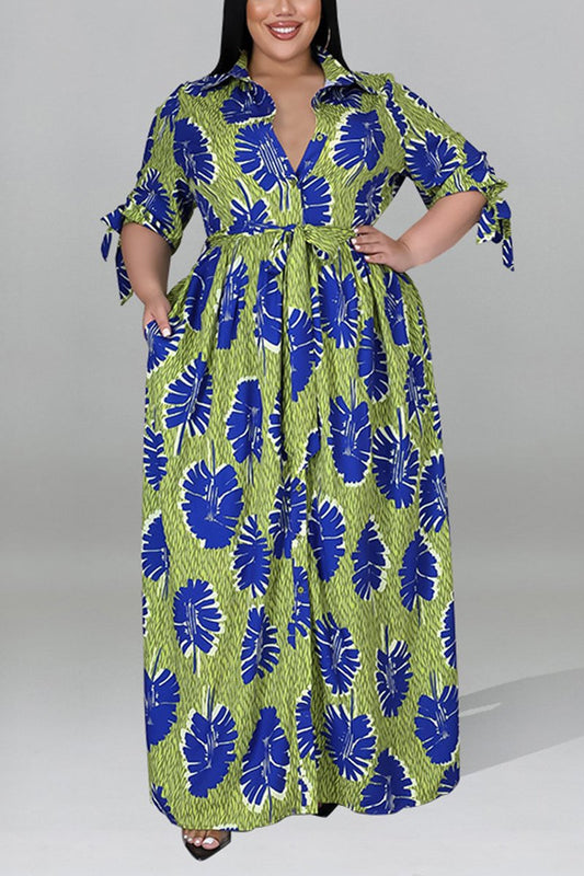 Plus Size Digital Print Turtleneck Maxi Dress