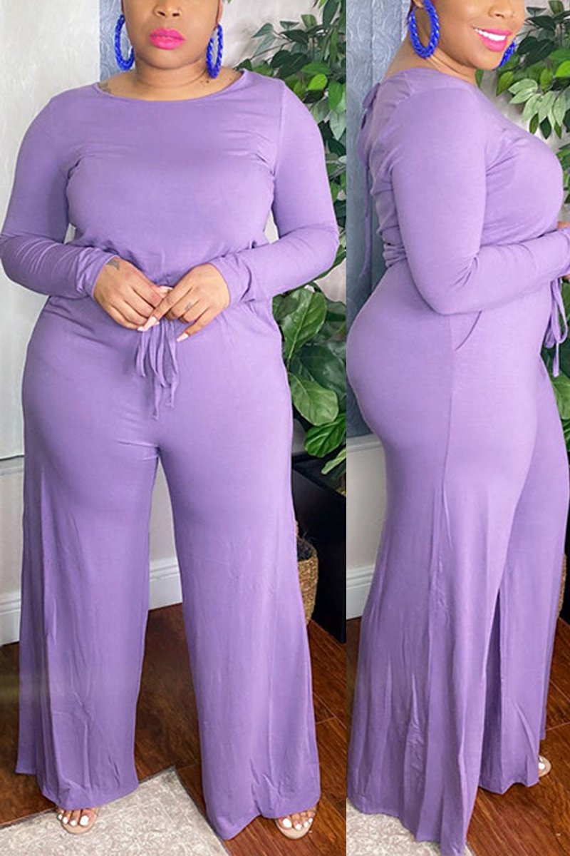 Plus Size Drawstring Waist Wide Leg Jumpsuit