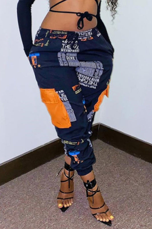 Plus Size Digital Print Pocket Pants