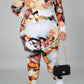 Plus Size Digital Print Long Sleeve Top & Pants