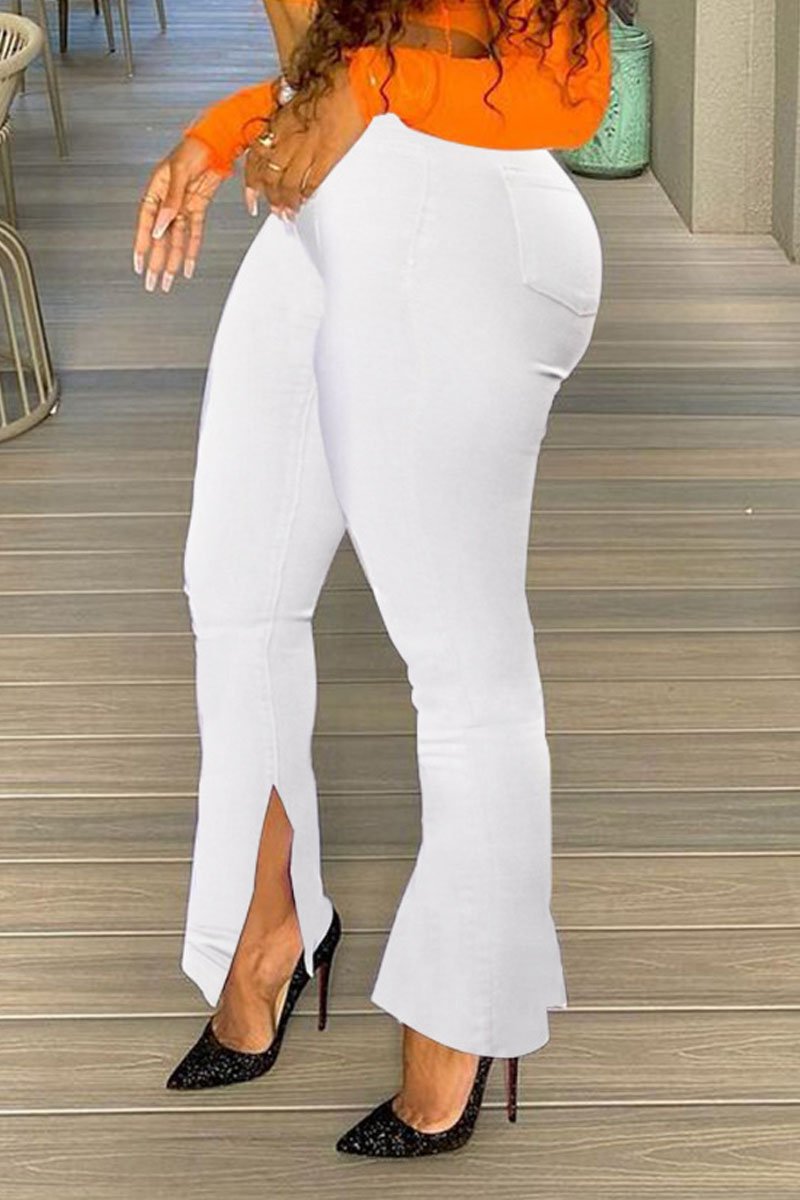 Plus Size Denim Slit High Waist Pants