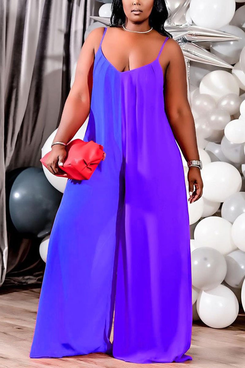 Plus Size Color Block Spaghetti Straps Jumpsuit