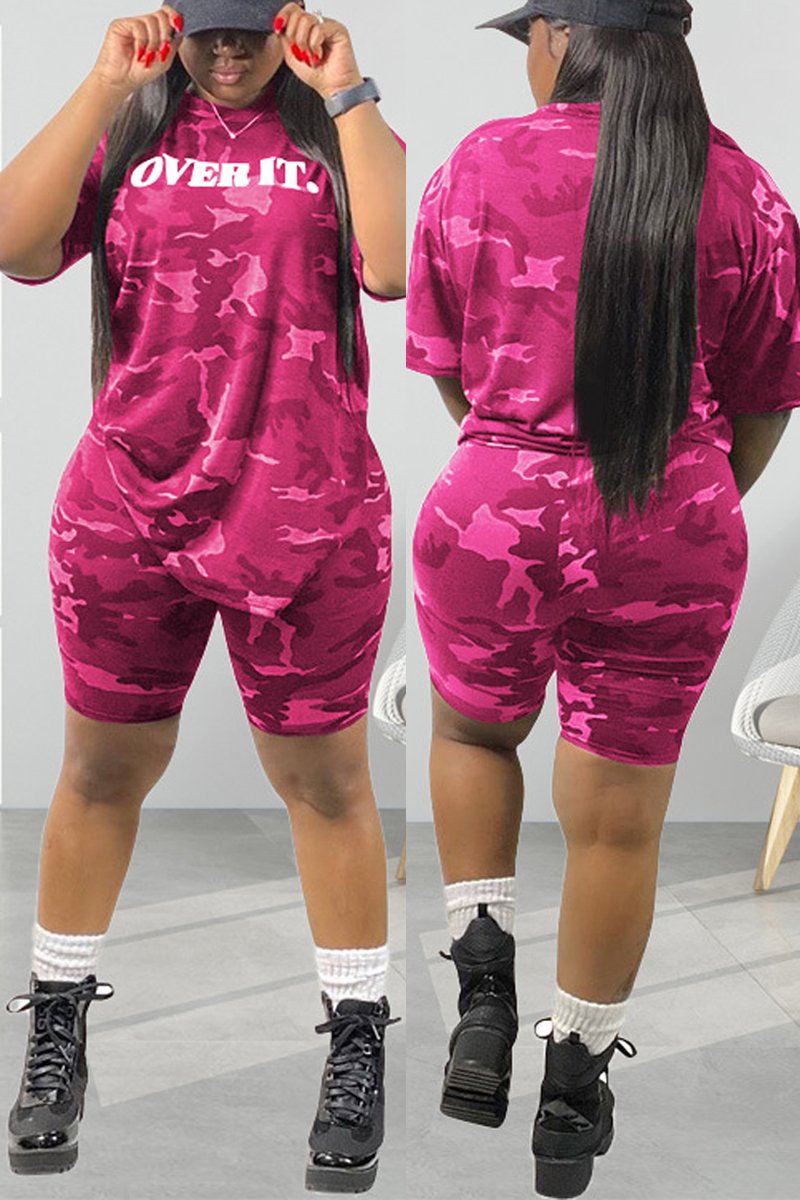 Plus Size Camouflage Print Two Piece Sets