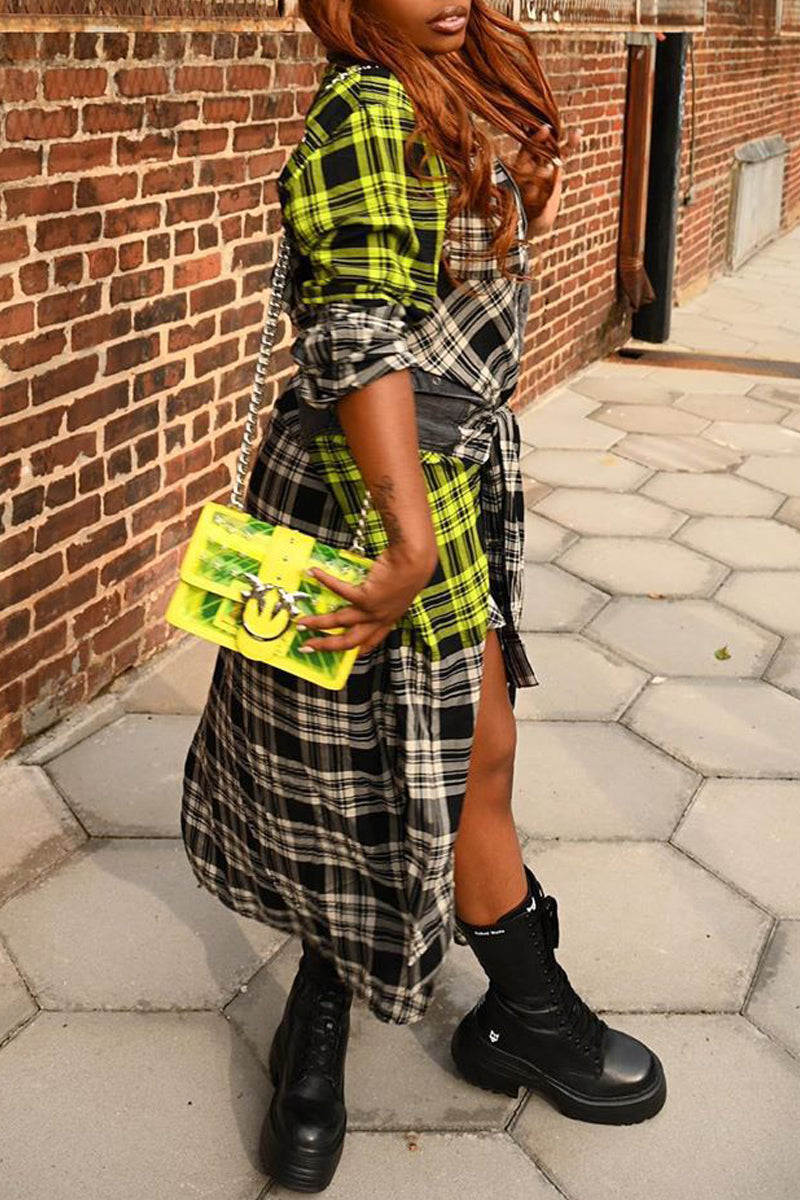 Plus Size Asymmetric Hem Plaid Print Dress