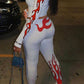 Plus Size Fire Print Zipper Two Piece Sets