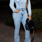 Plus Size Denim Puff Sleeve Jumpsuit