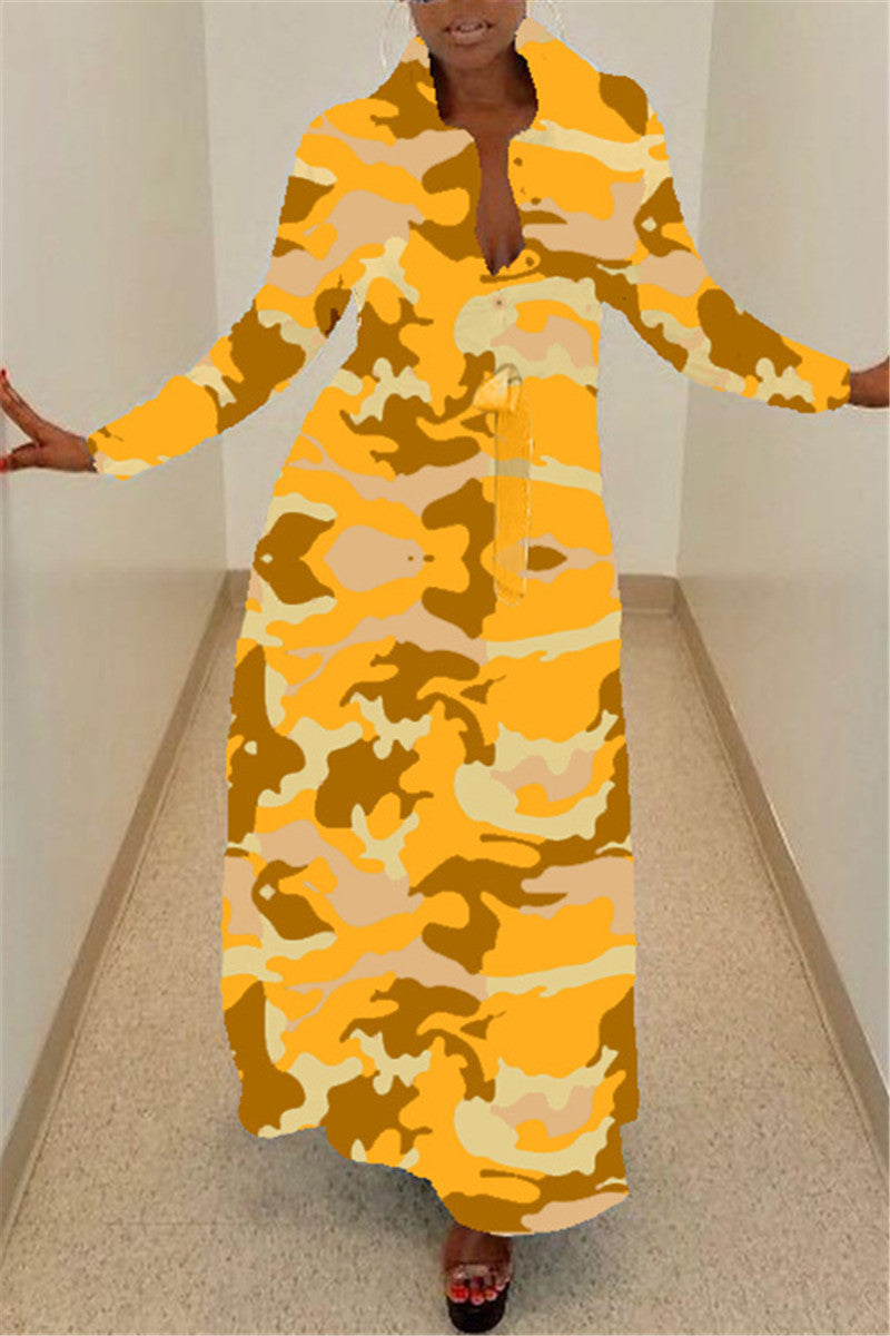 Plus Size Camouflage Print Casual Maxi Dress