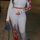 Plus Size Fire Print Zipper Two Piece Sets