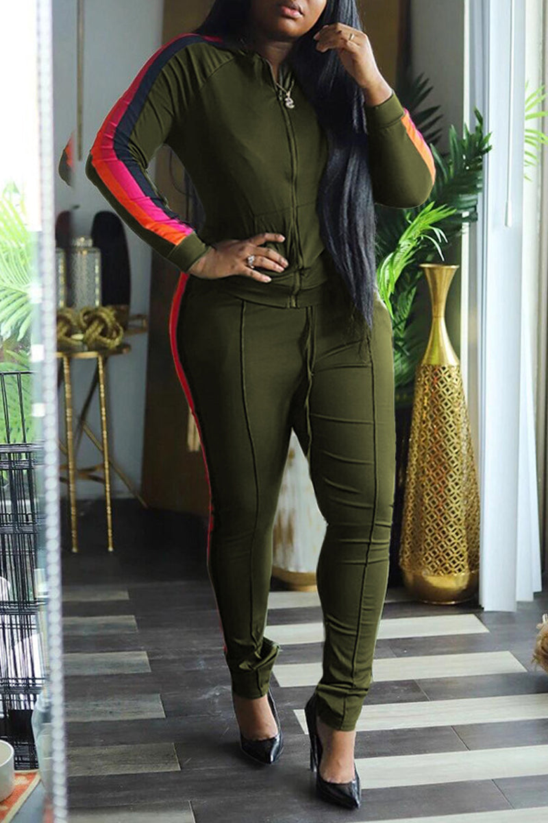 Plus Size Color Block Striped Two Piece Sets