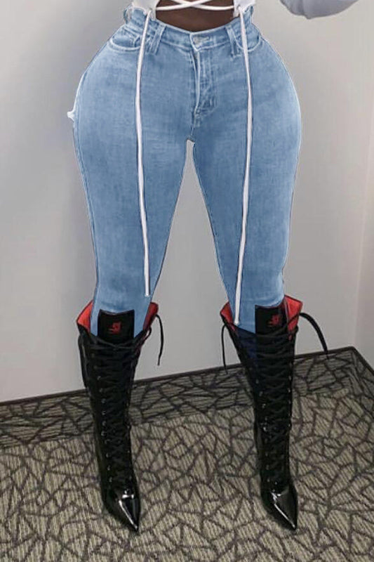Plus Size Denim Hole Distressed High Waist Jeans