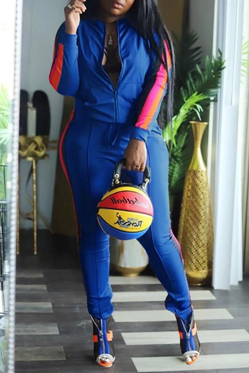Plus Size Color Block Striped Two Piece Sets